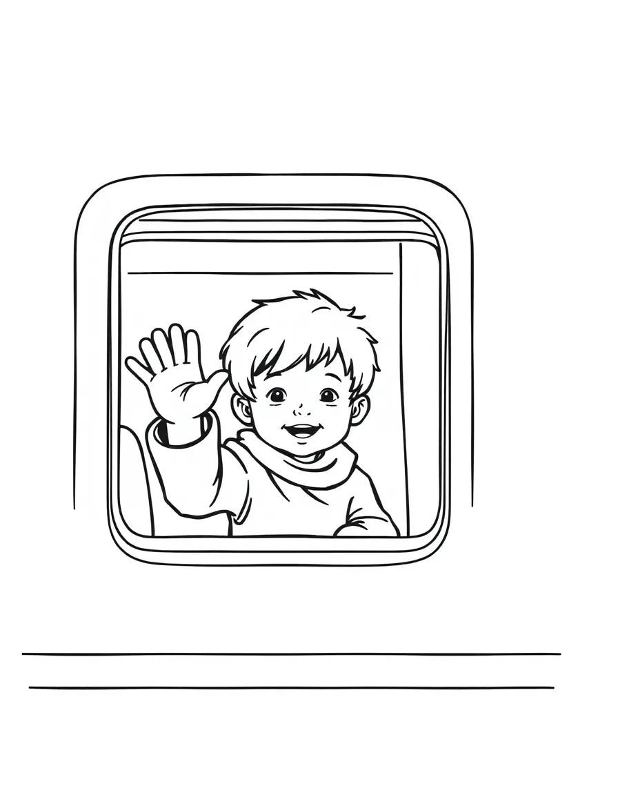(Italy) A child waving from a train window