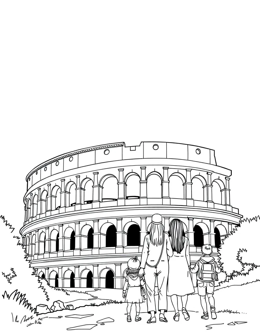 (Italy) A family visiting the Colosseum