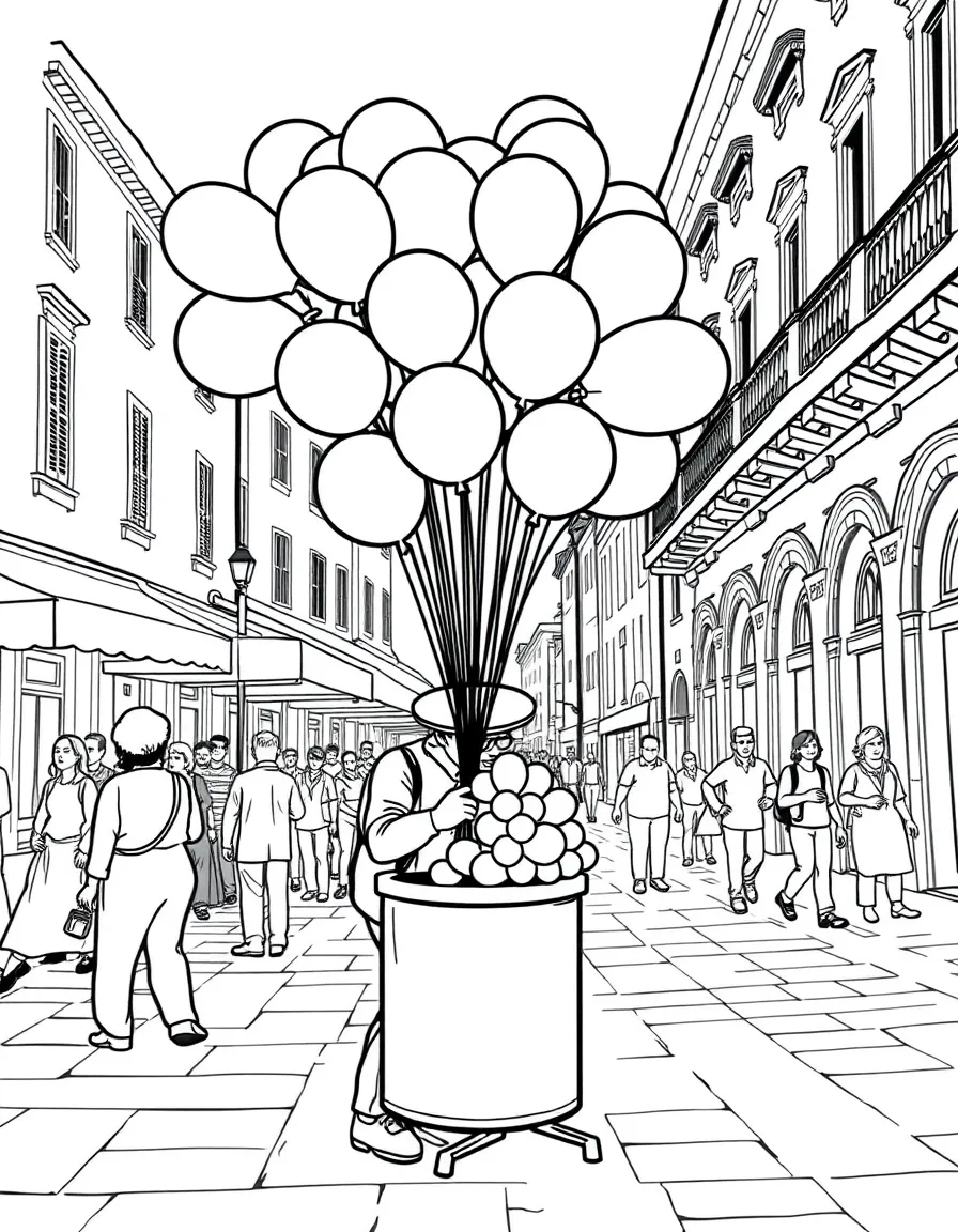 (Italy) A balloon seller in a piazza