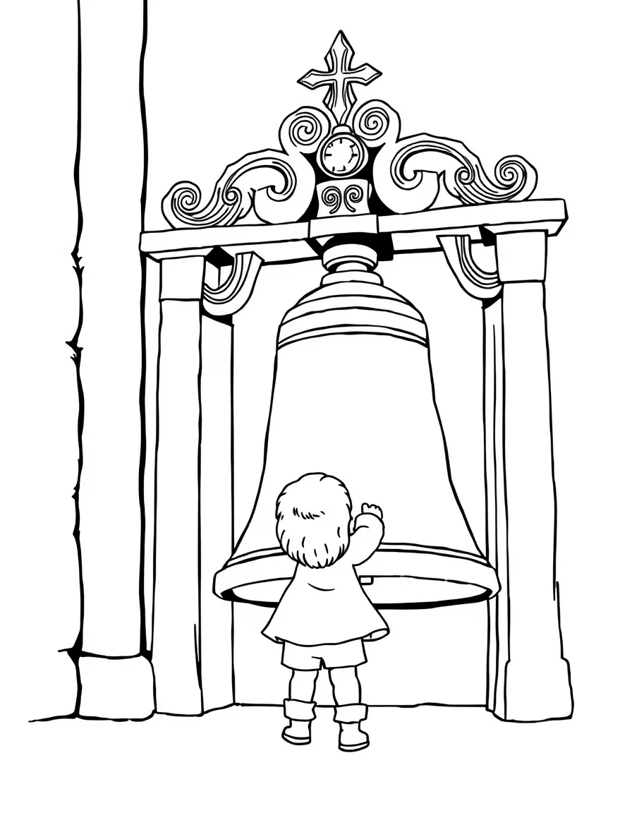 (Italy) A child ringing a large church bell