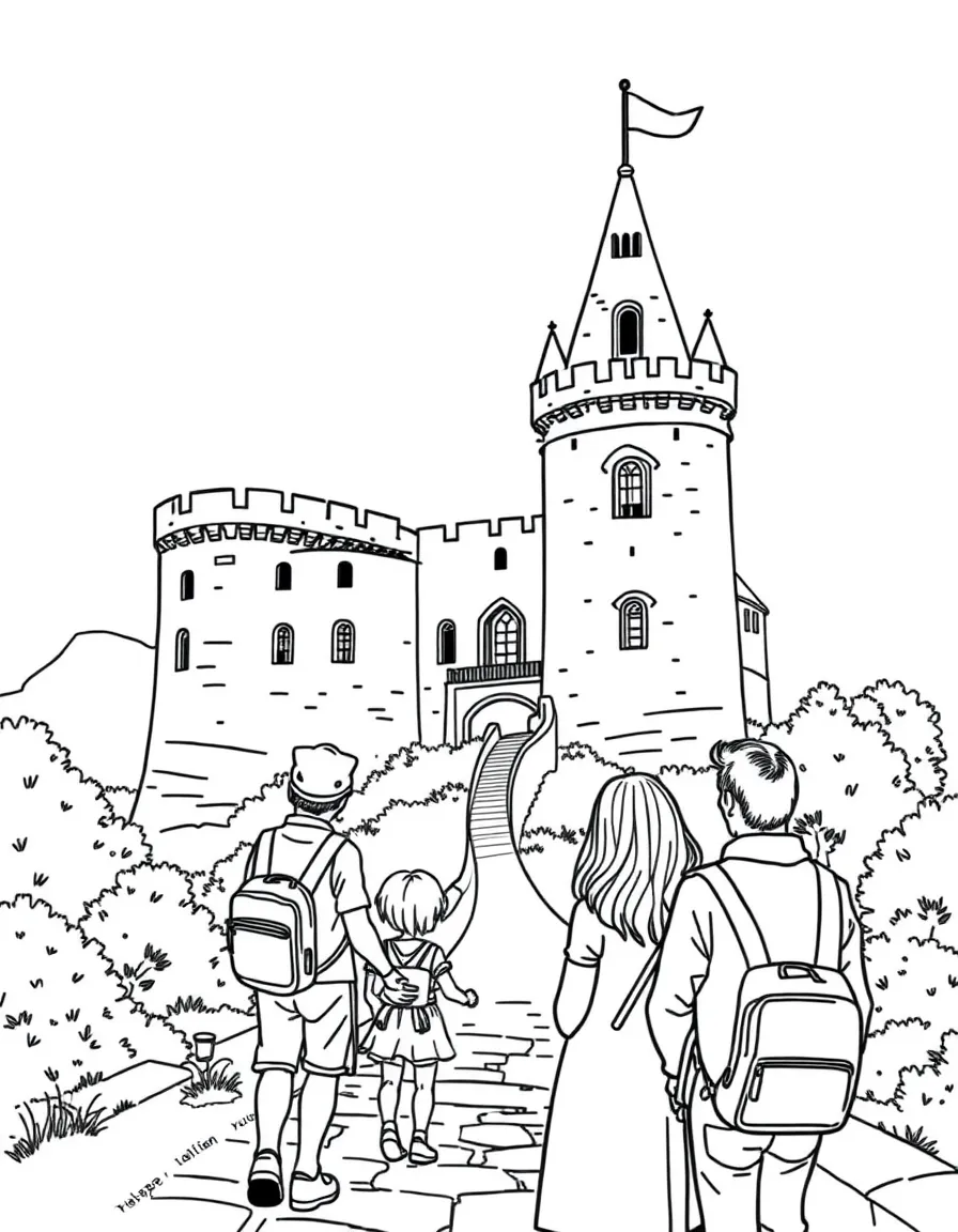 (Italy) A family touring an old castle