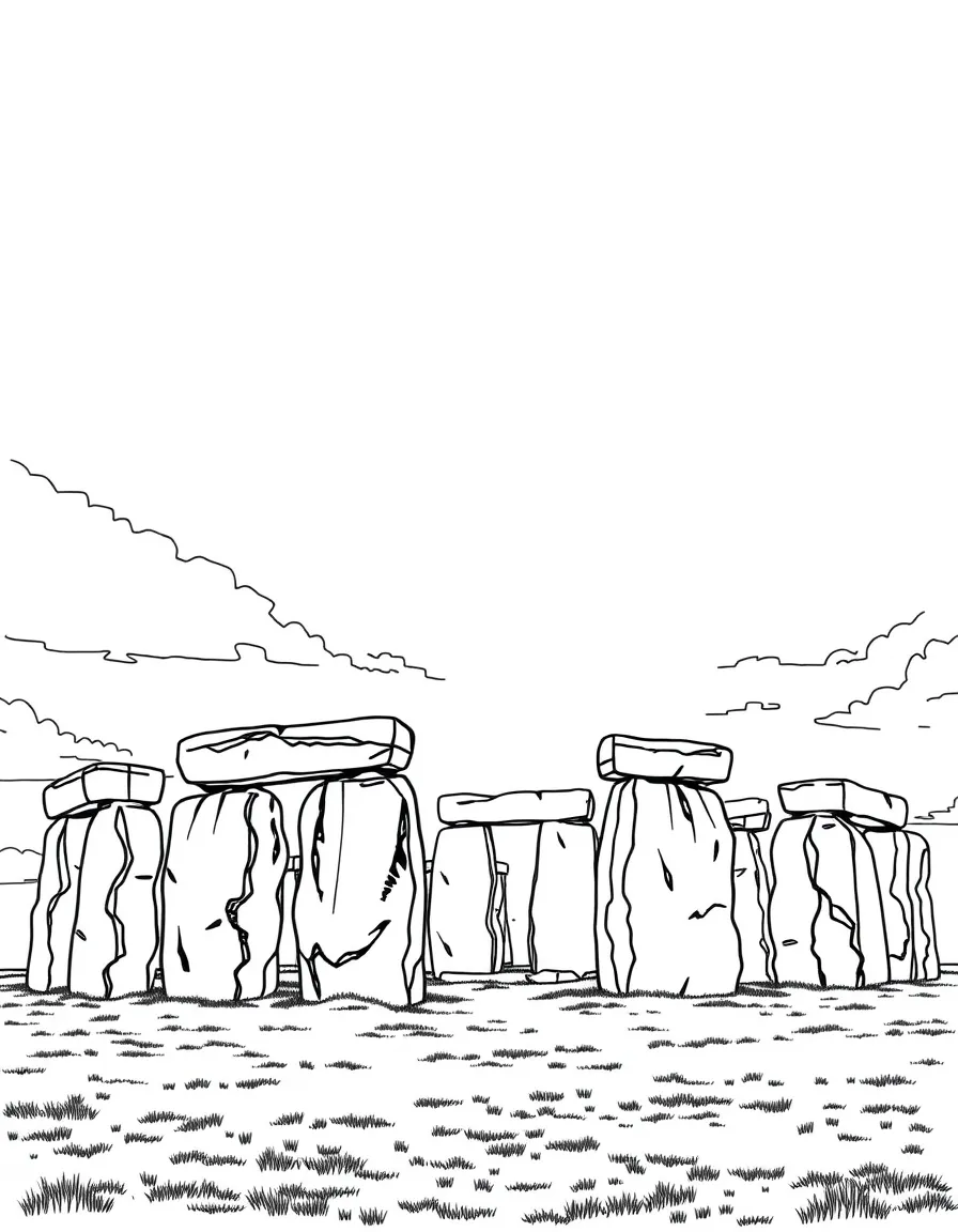 (UK, United Kingdom) Stonehenge stone circle with large trilithons against sky