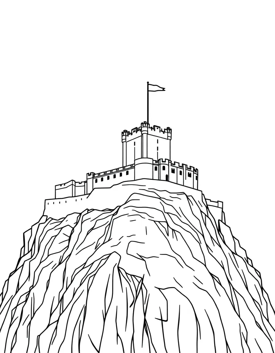 (UK, United Kingdom) Edinburgh Castle perched on rocky cliff with Scottish flag