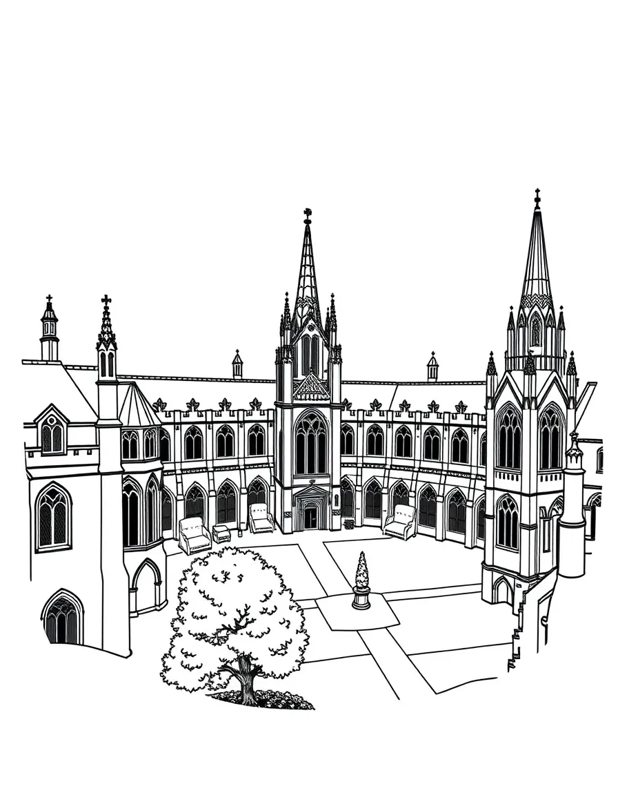 (UK, United Kingdom) Cambridge University colleges with spires and courtyards