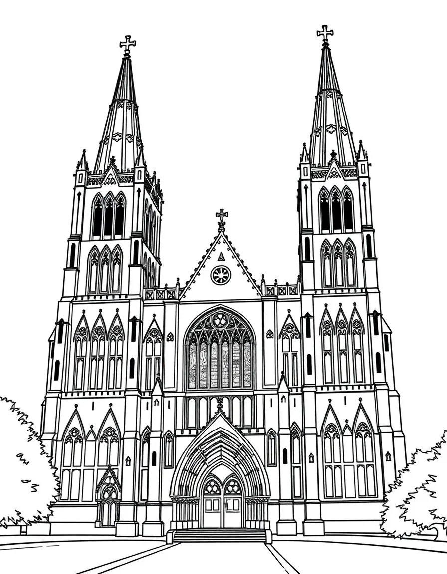 (UK, United Kingdom) Canterbury Cathedral with tall bell towers and Gothic windows
