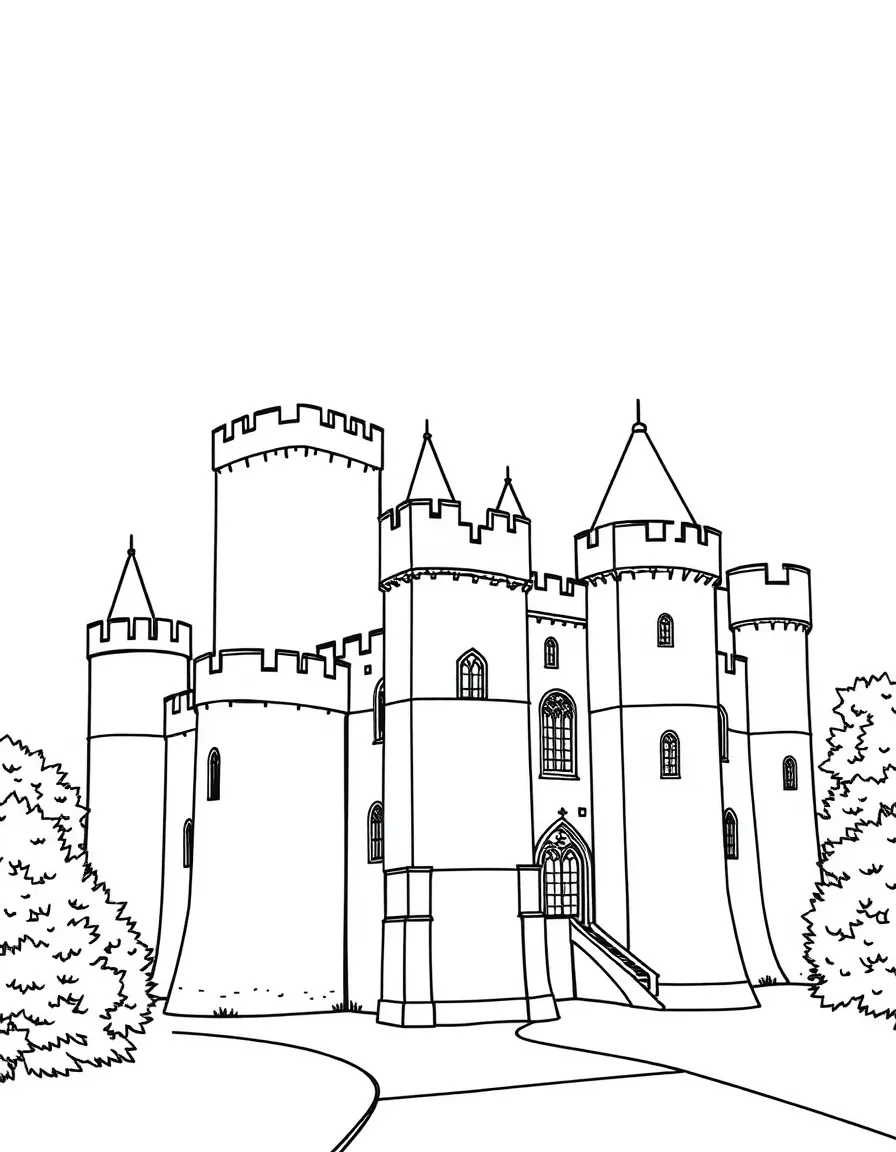 (UK, United Kingdom) Warwick Castle with medieval towers and battlements