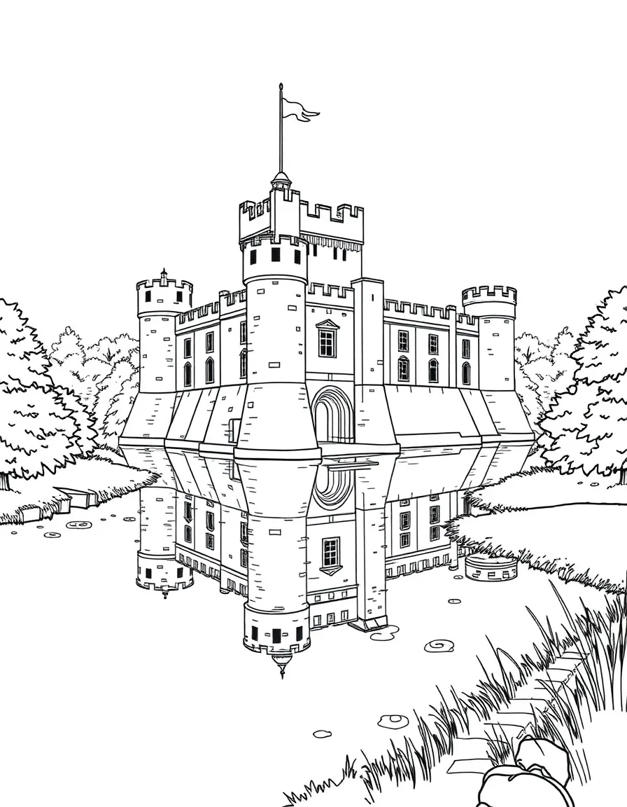(UK, United Kingdom) Leeds Castle surrounded by moat and water