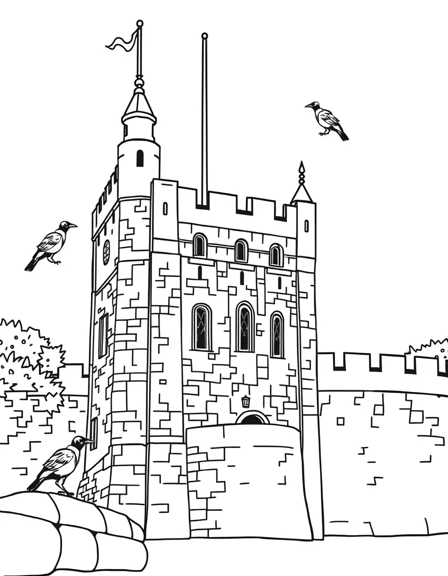 (UK, United Kingdom) Tower of London with White Tower and ravens