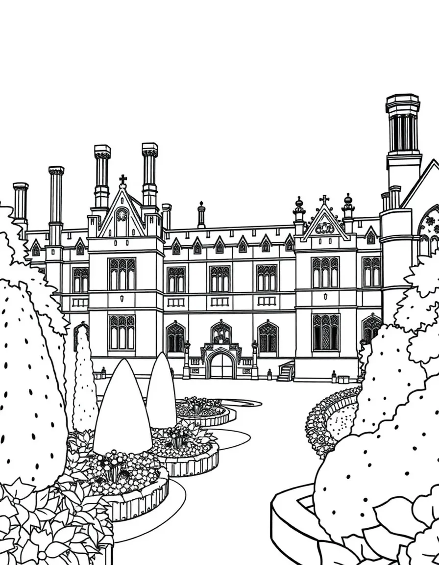 (UK, United Kingdom) Hampton Court Palace with Tudor chimneys and gardens