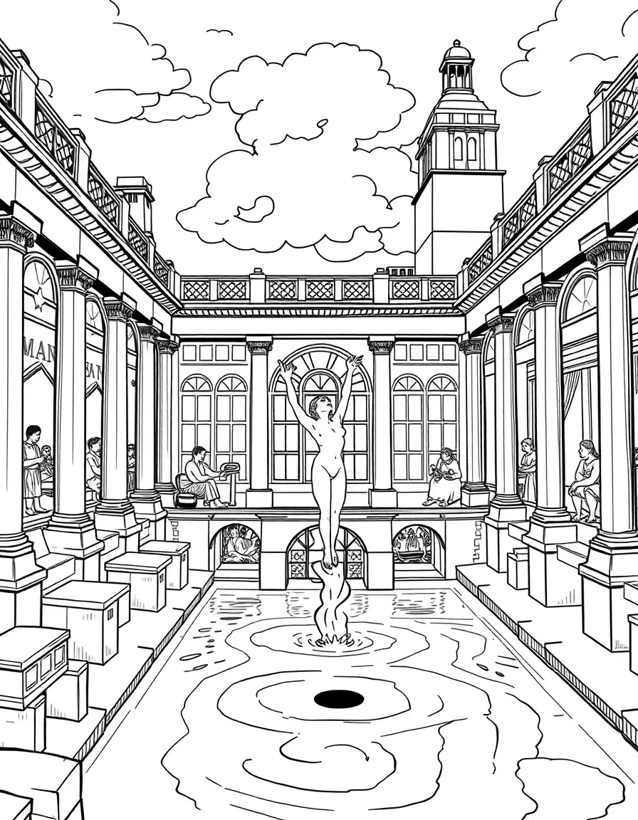 (UK, United Kingdom) Roman Baths in Bath with steaming pools