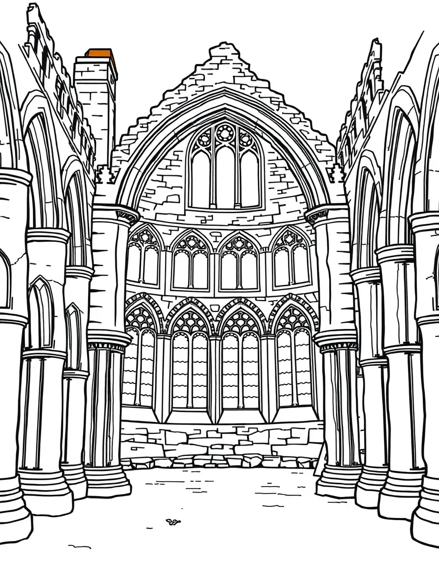 (UK, United Kingdom) Fountains Abbey ruins with arched windows