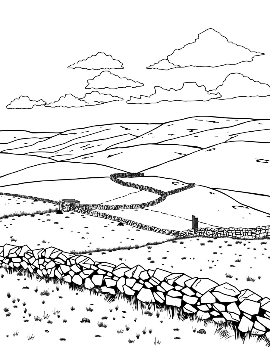 (UK, United Kingdom) Peak District rolling hills with dry stone walls