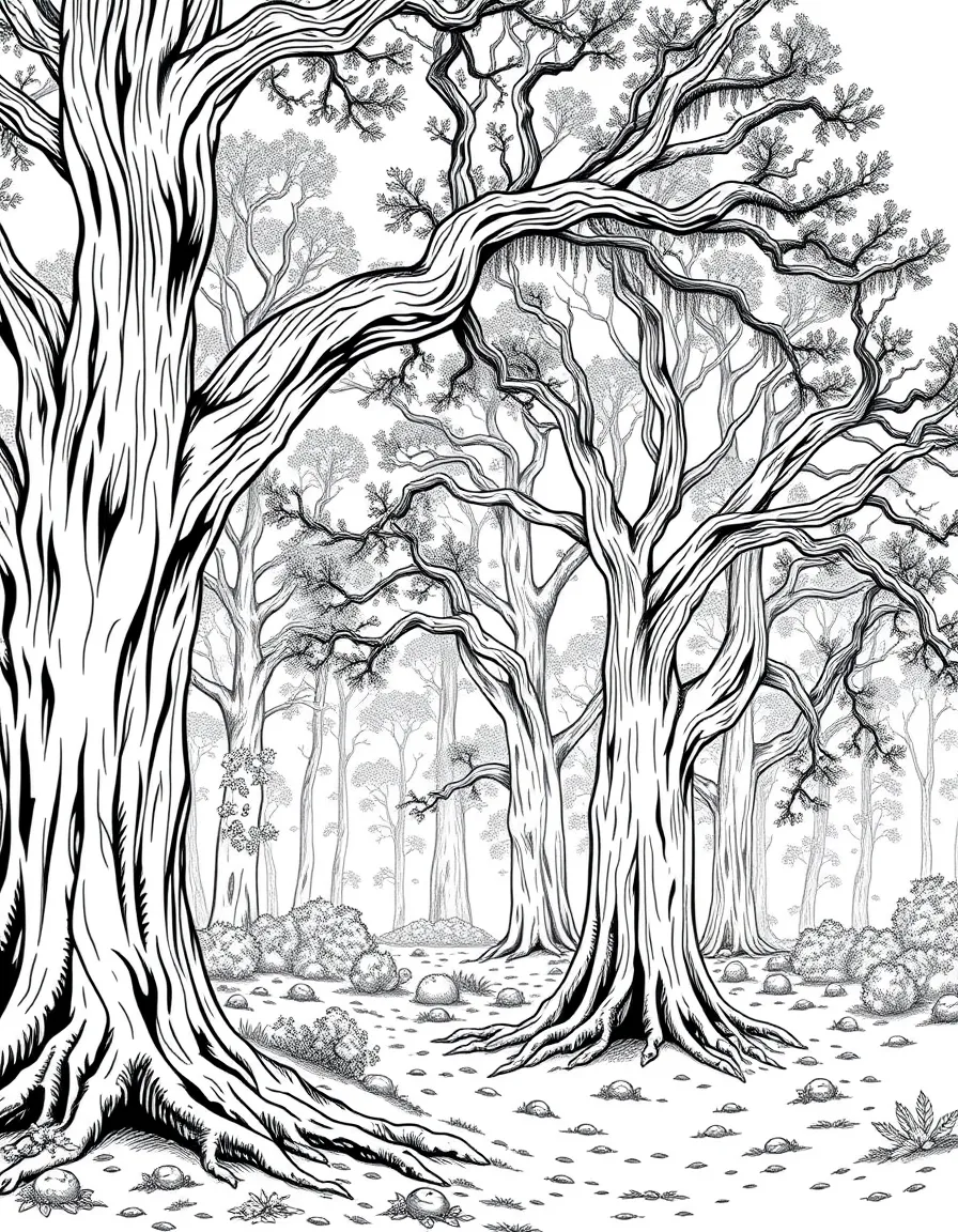 (UK, United Kingdom) Sherwood Forest with ancient oak trees