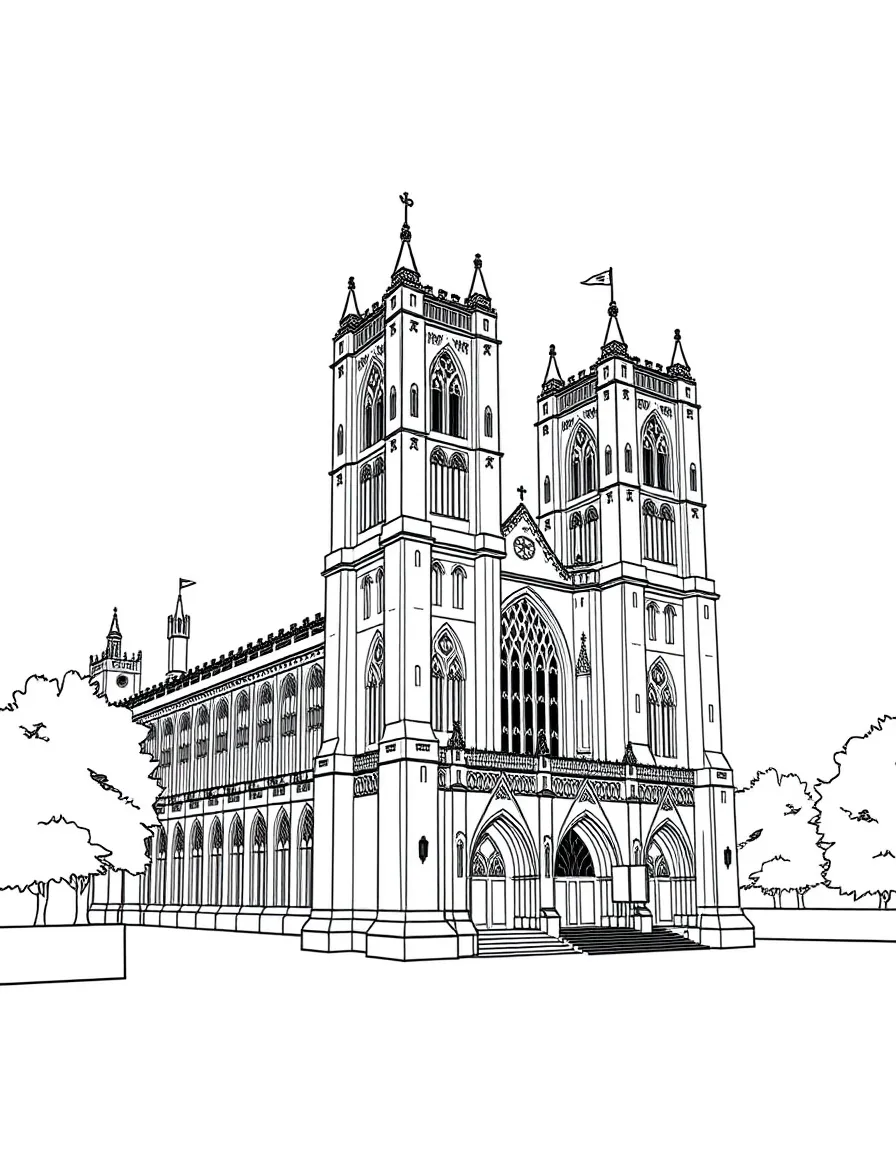 (UK, United Kingdom) Westminster Abbey with twin western towers