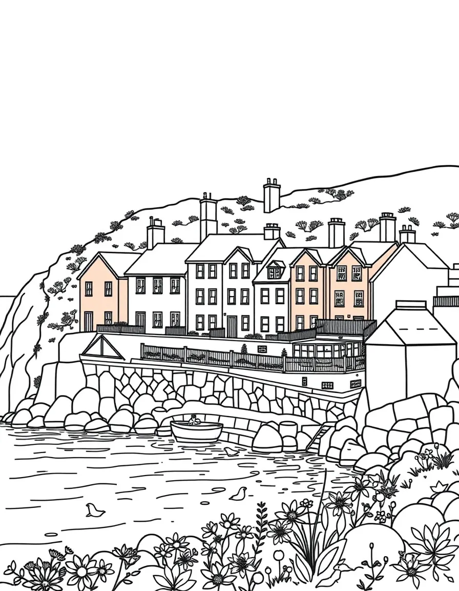 (UK, United Kingdom) Seaside village with colorful houses