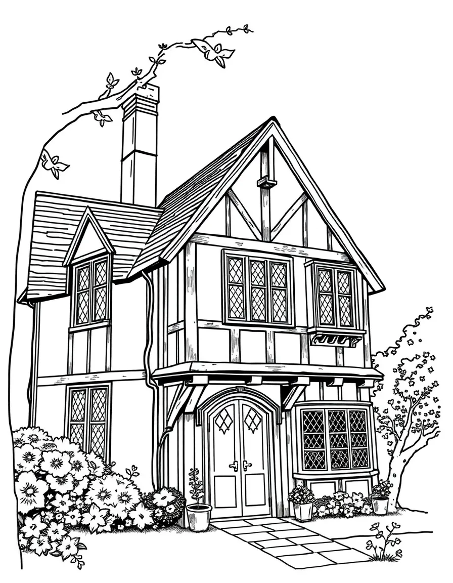 (UK, United Kingdom) Tudor house with timber framing