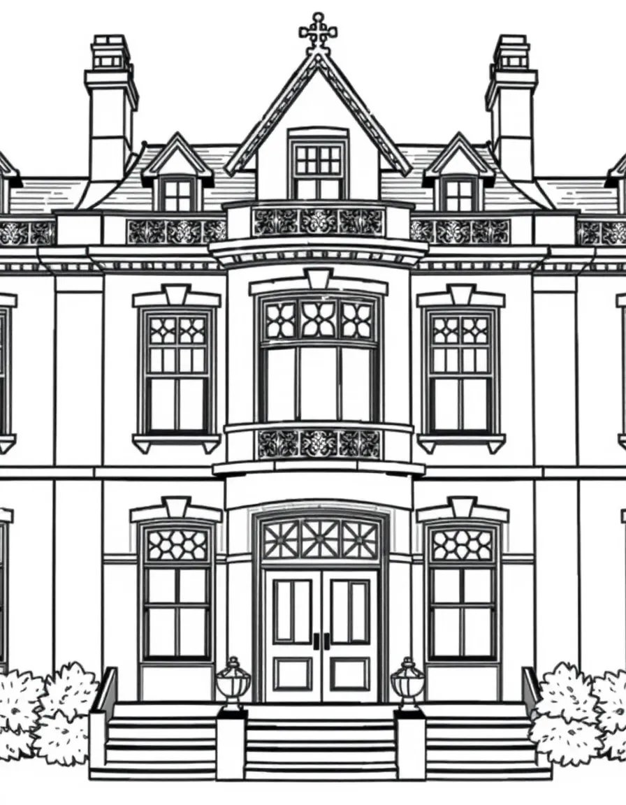 (UK, United Kingdom) Victorian mansion with bay windows