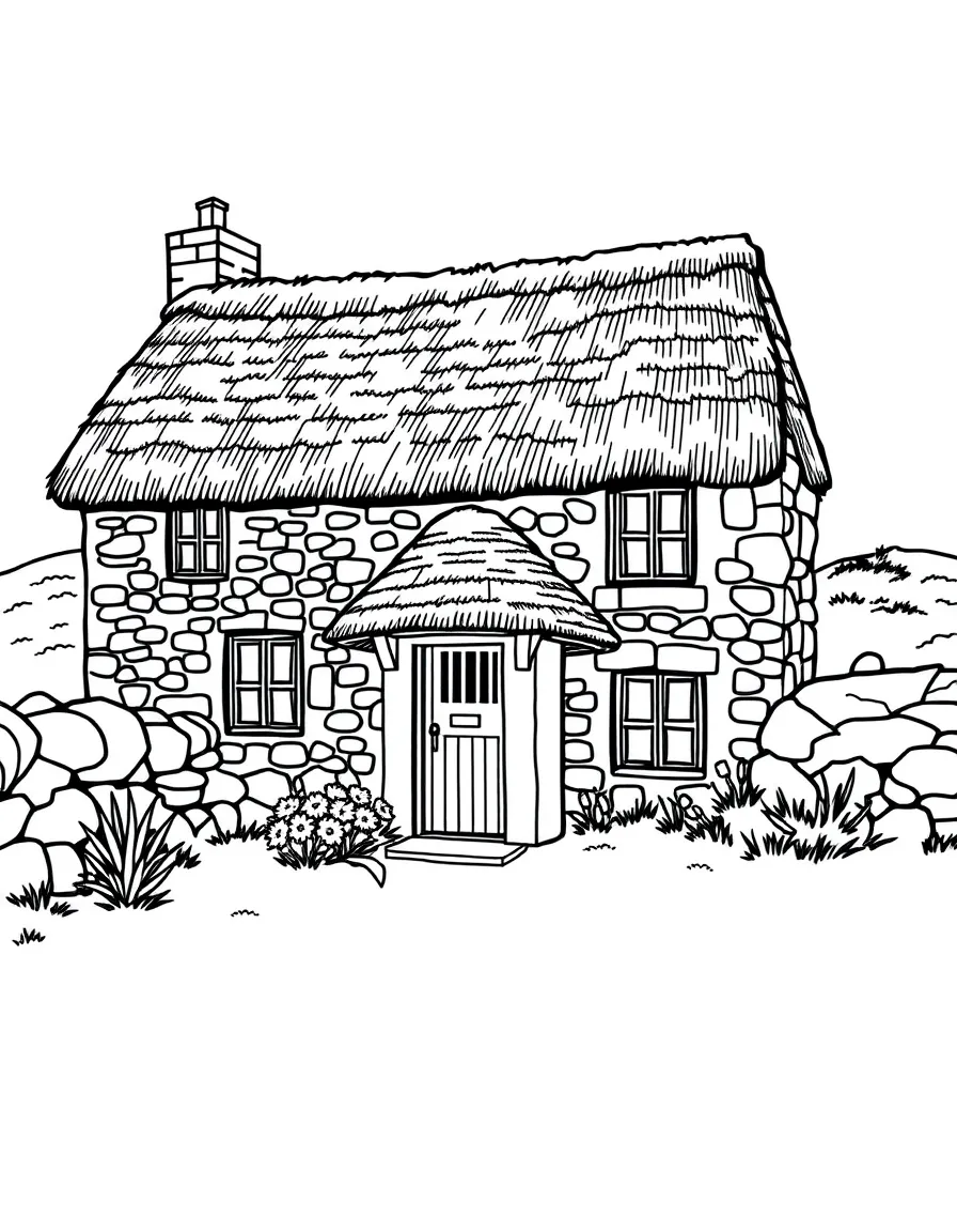 (UK, United Kingdom) Scottish croft house with stone walls