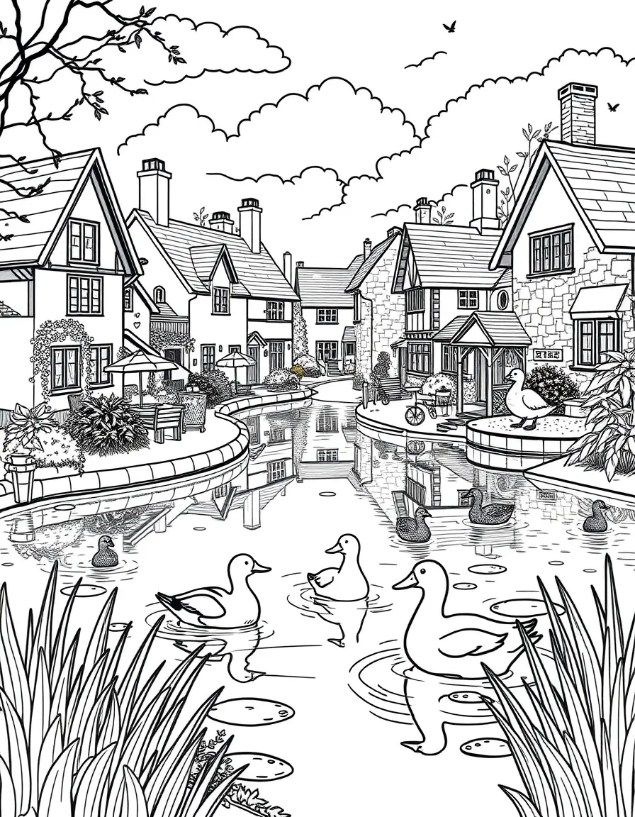 (UK, United Kingdom) Village pond with ducks