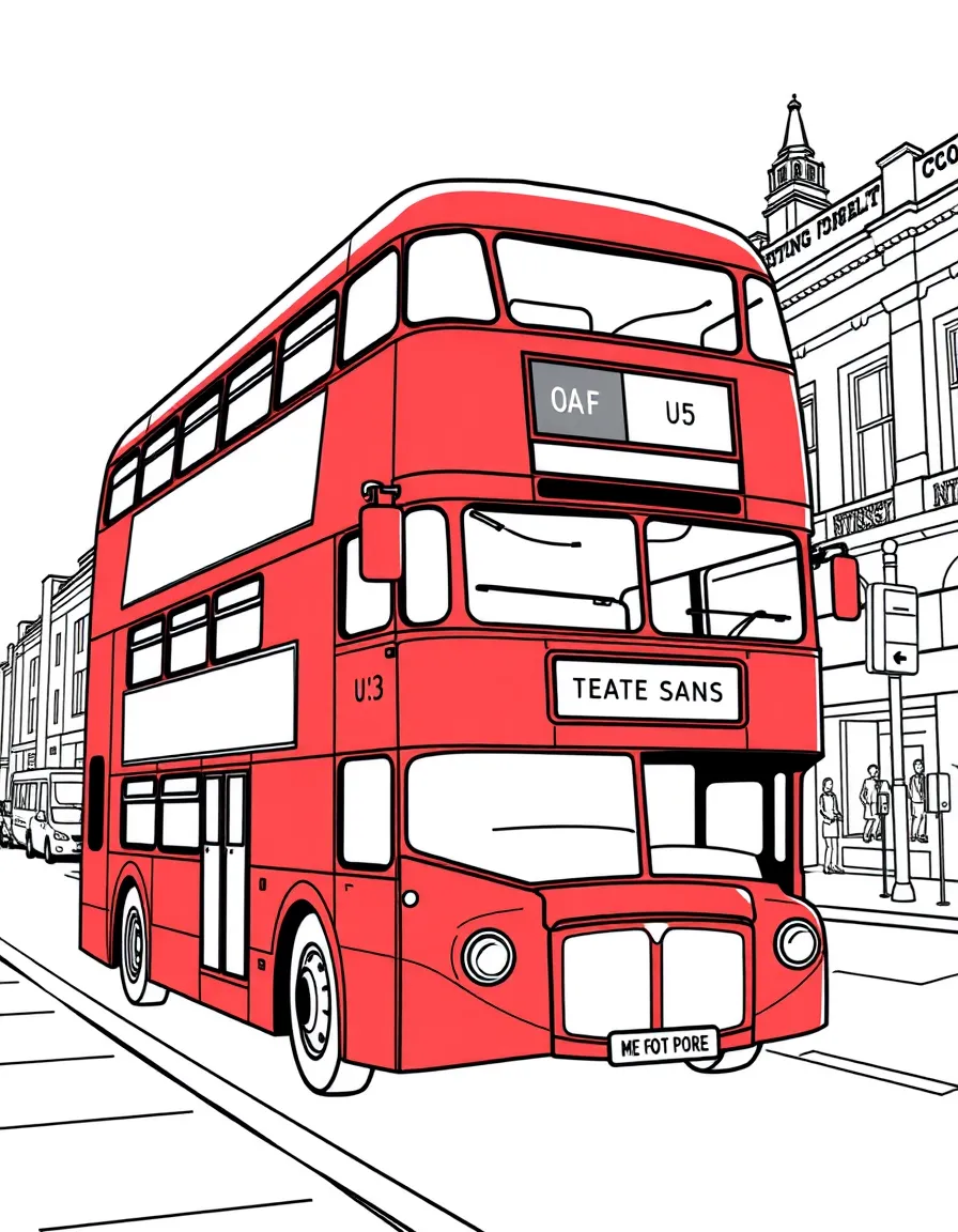 (UK, United Kingdom) Red double-decker bus on city street