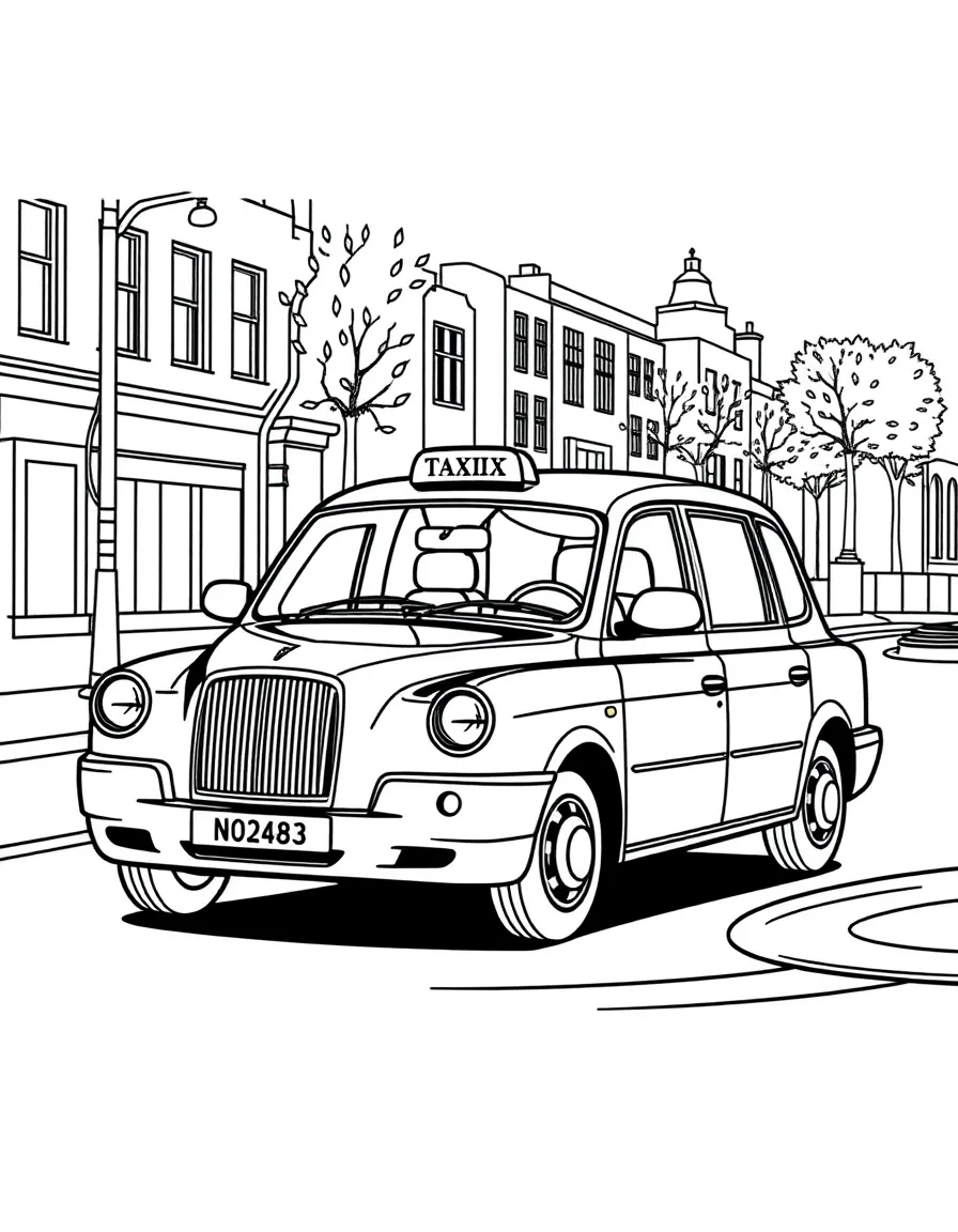 (UK, United Kingdom) Black taxi cab with turning circle