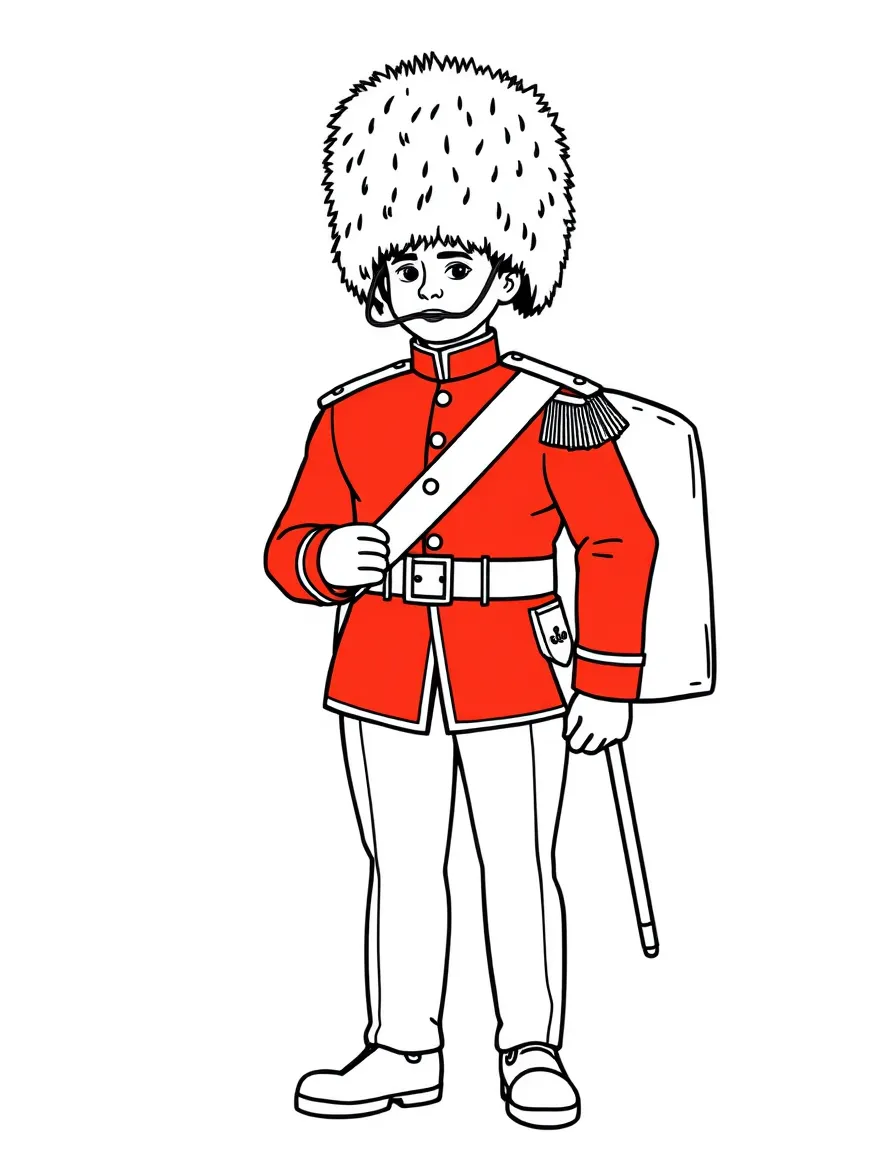 (UK, United Kingdom) Guard in red tunic and bearskin hat