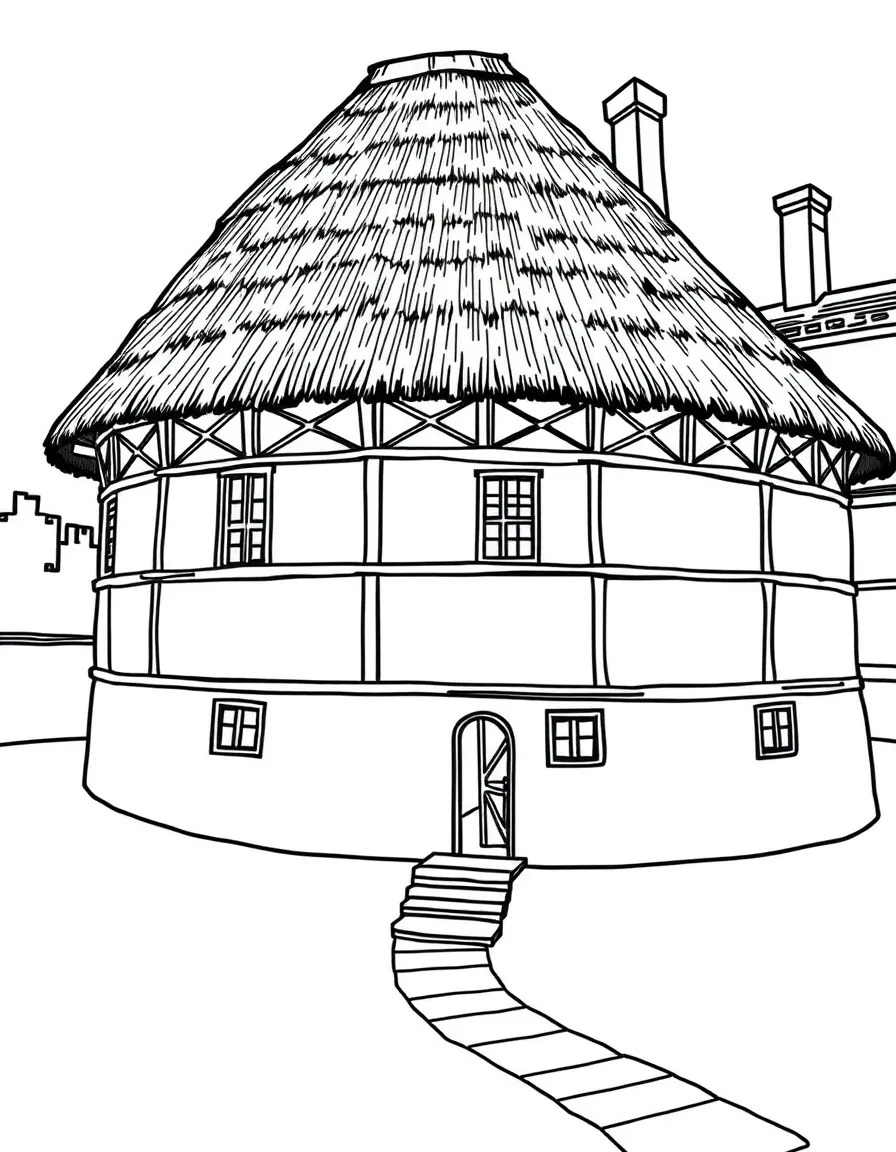 (UK, United Kingdom) Shakespeare's Globe Theatre with thatched roof