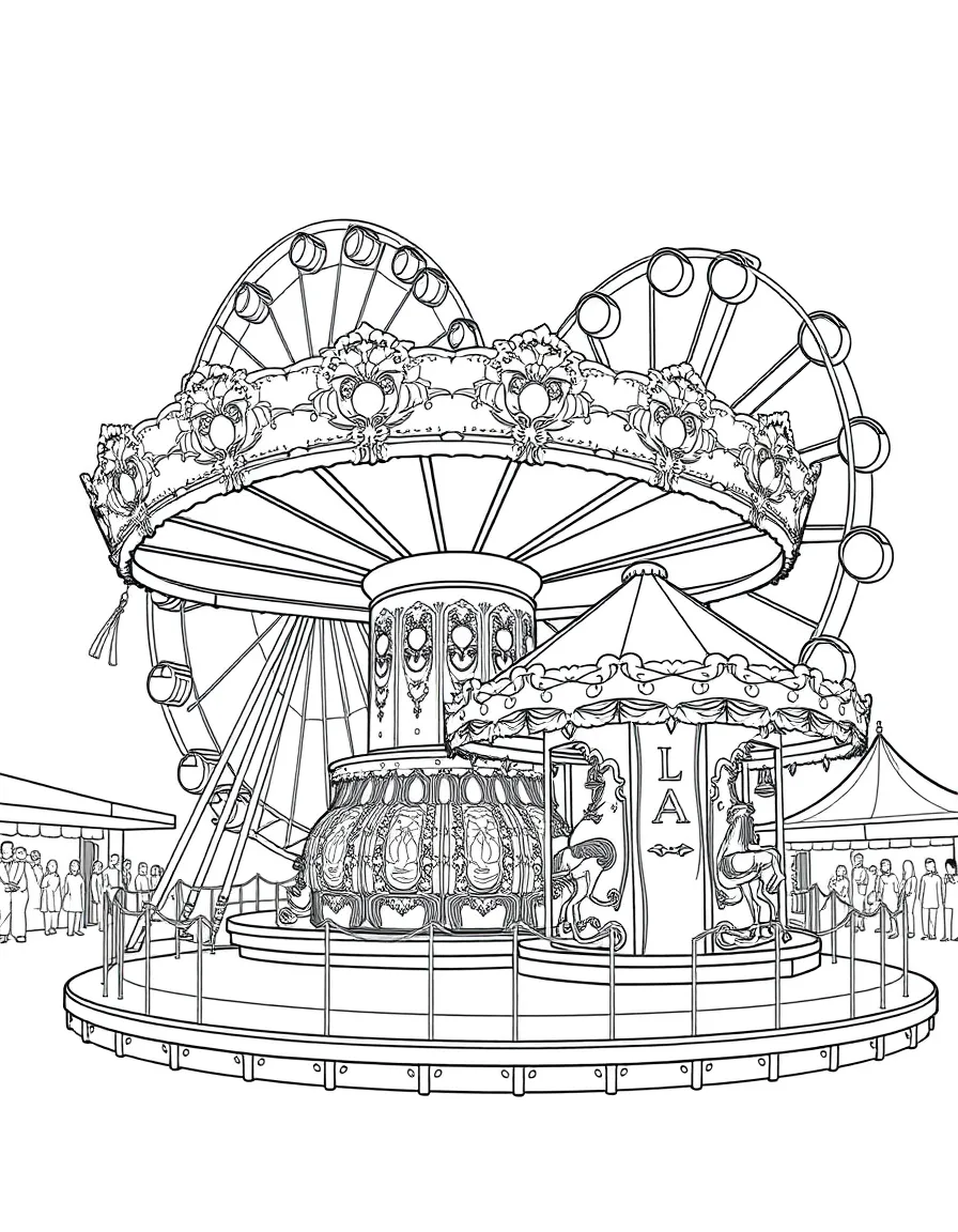 (UK, United Kingdom) Funfair with carousel and big wheel