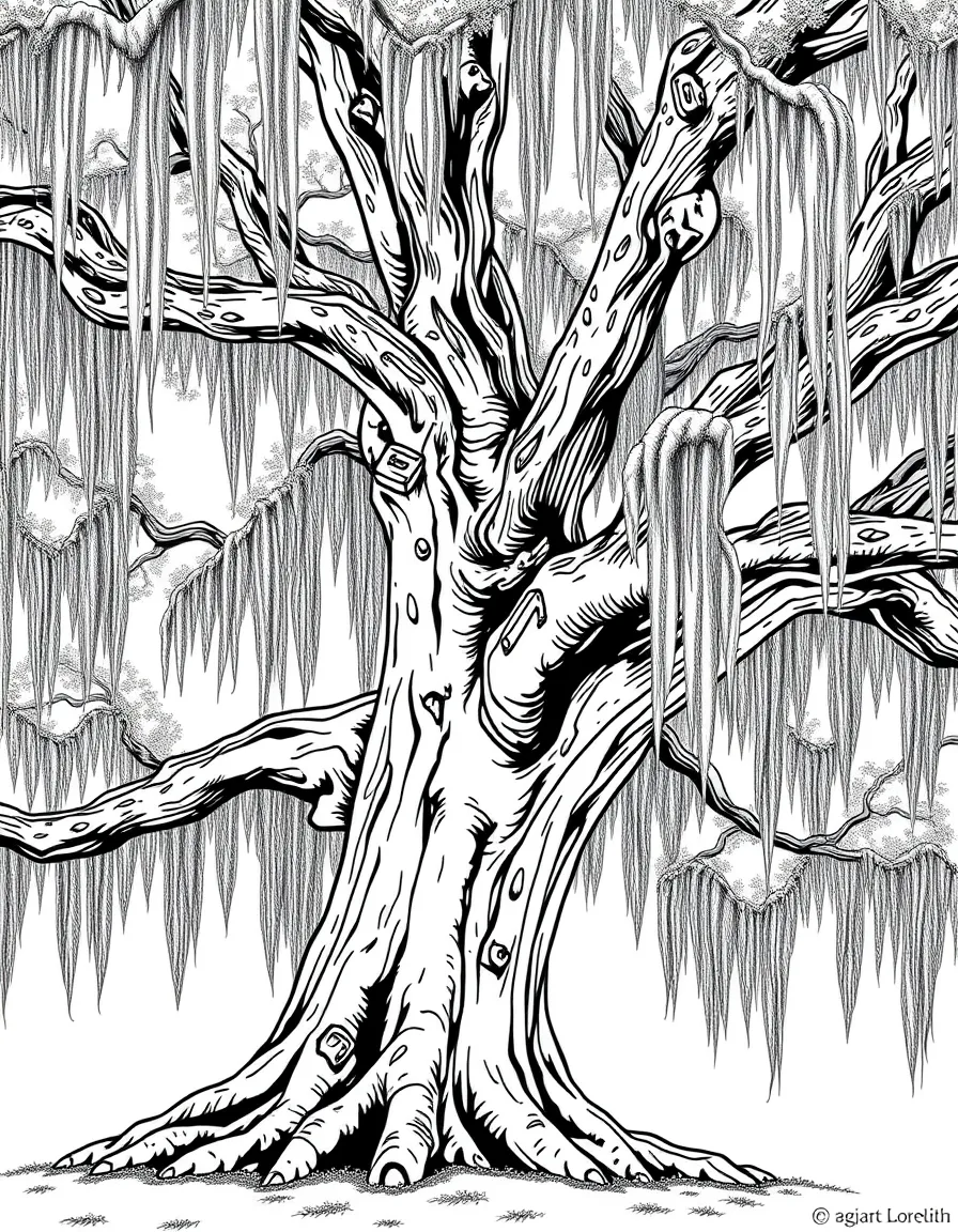(Georgia) An old oak tree draped in Spanish moss