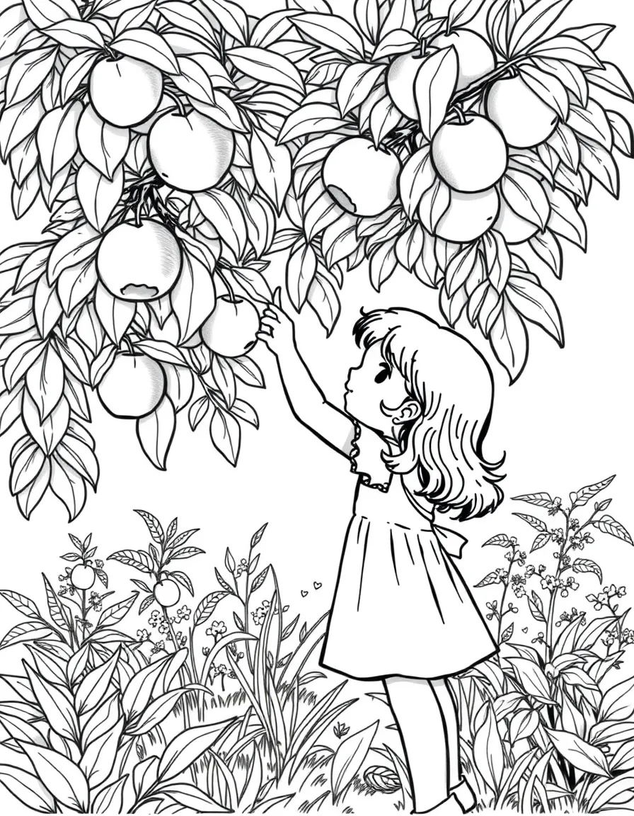 (Georgia) A girl picking peaches from a tree