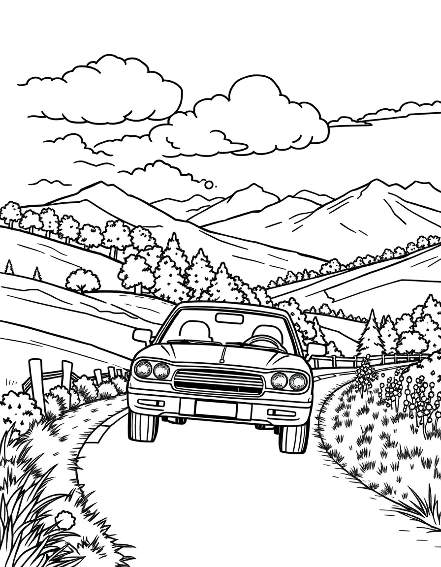 (Georgia) A car driving through scenic countryside