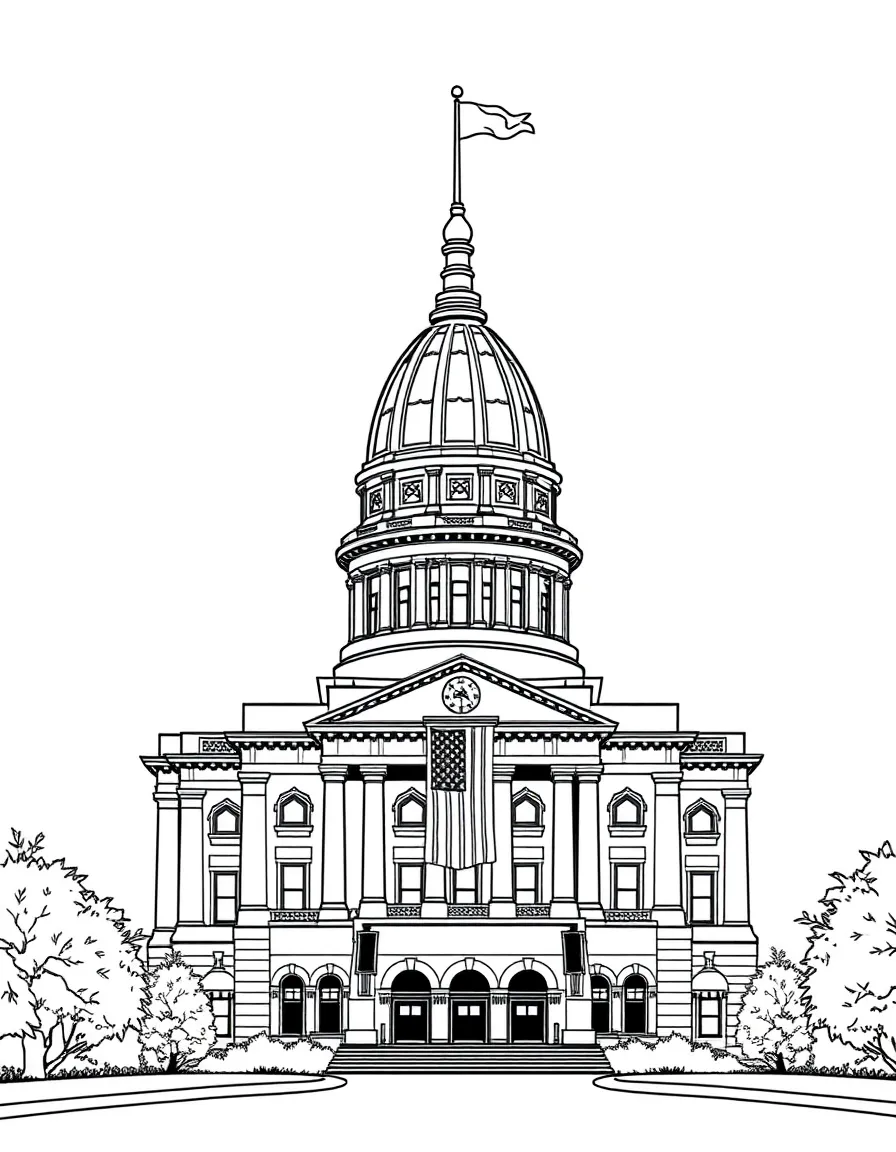 (Arkansas) The Arkansas State Capitol building with an American flag