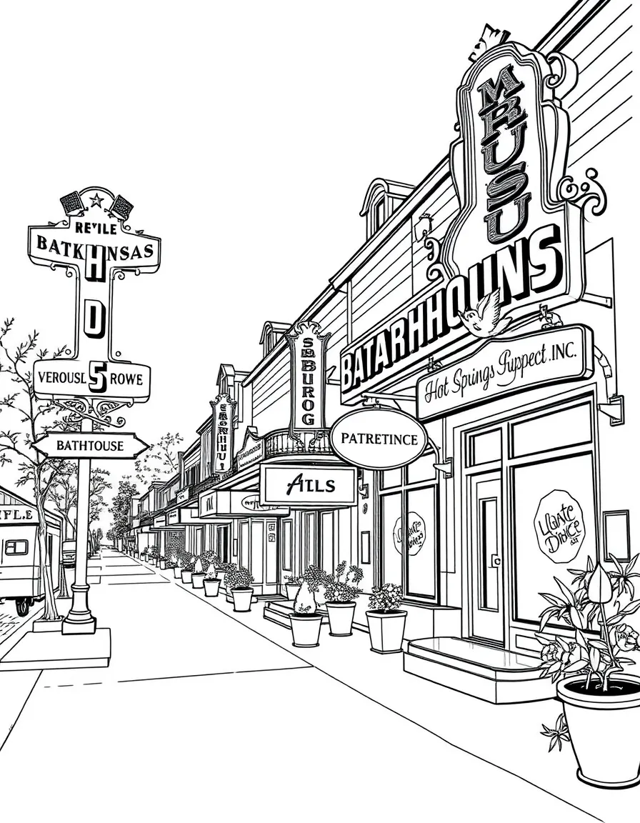 (Arkansas) Bathhouse Row in Hot Springs with vintage signs