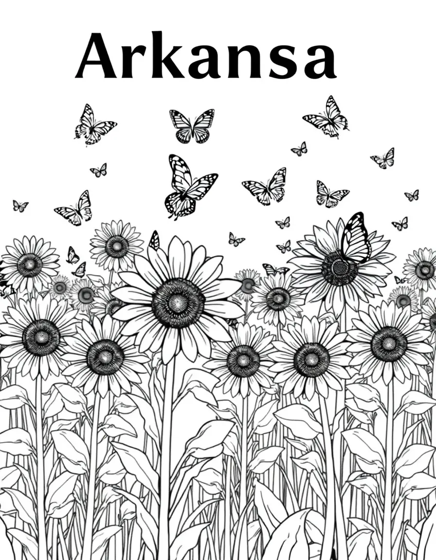 (Arkansas) A field of sunflowers with butterflies flying around
