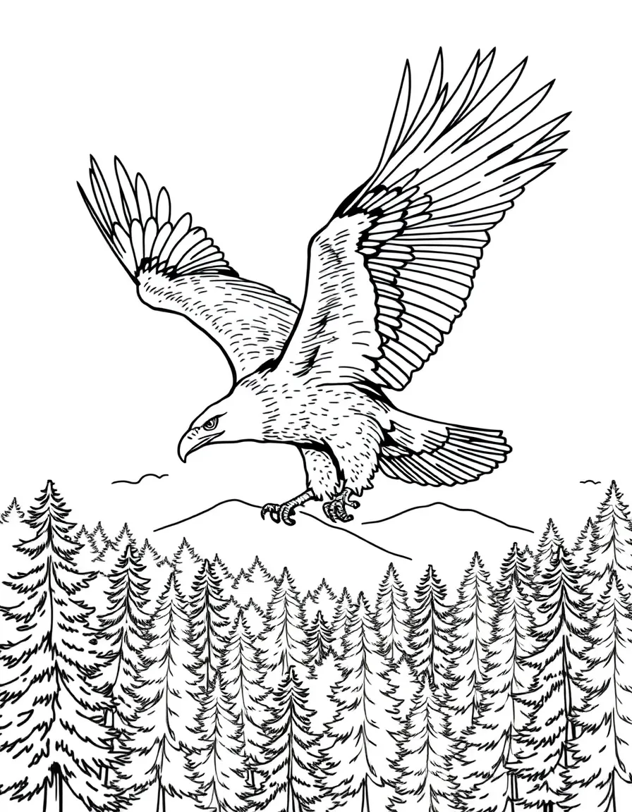 (Arkansas) A bald eagle soaring over a forest