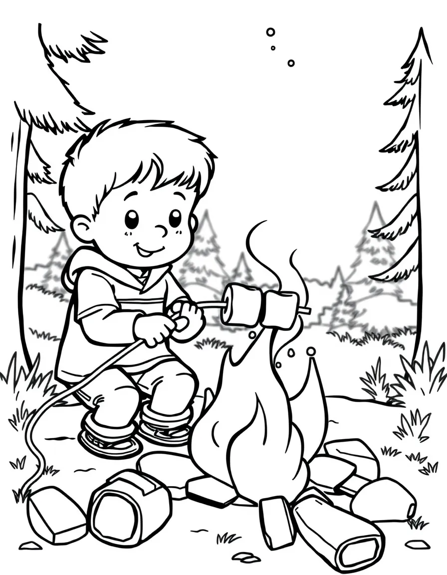 (Arkansas) A child roasting marshmallows over a campfire