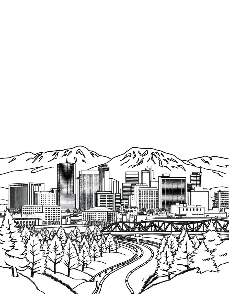 (Colorado) Denver skyline with the Rocky Mountains in the background