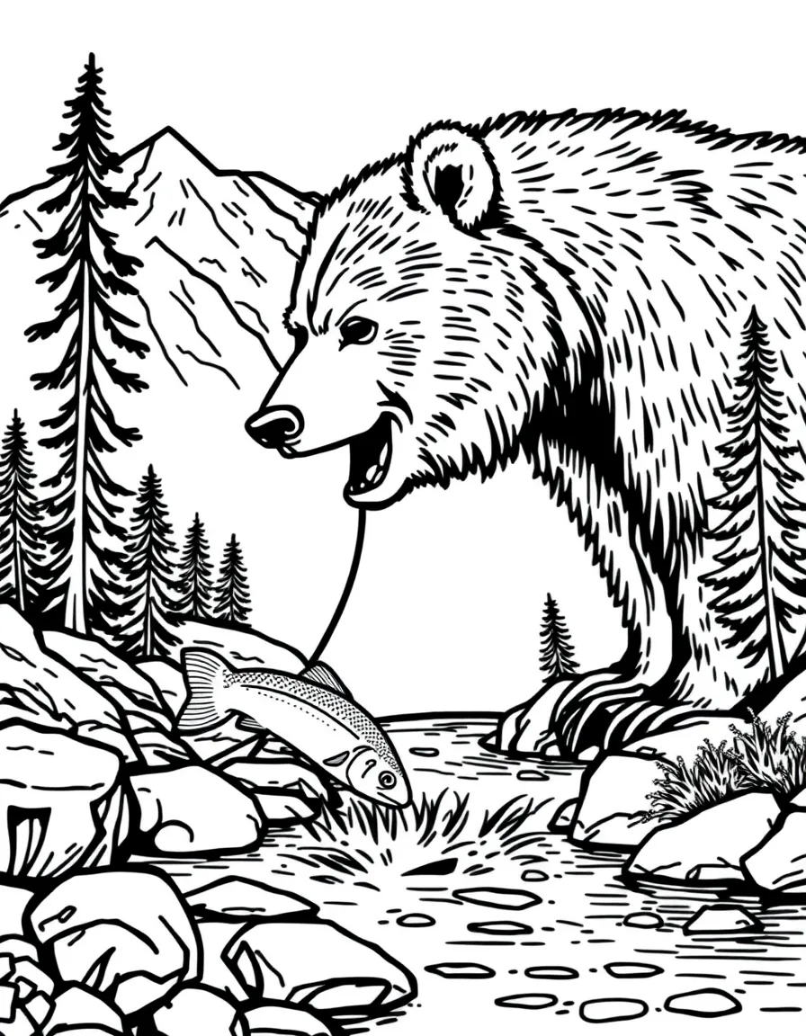 (Colorado) A bear catching fish in a mountain stream