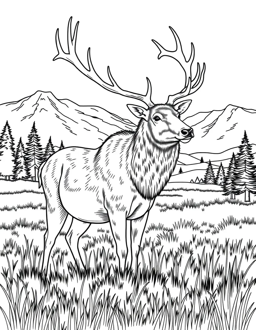 (Colorado) An elk standing in a grassy meadow