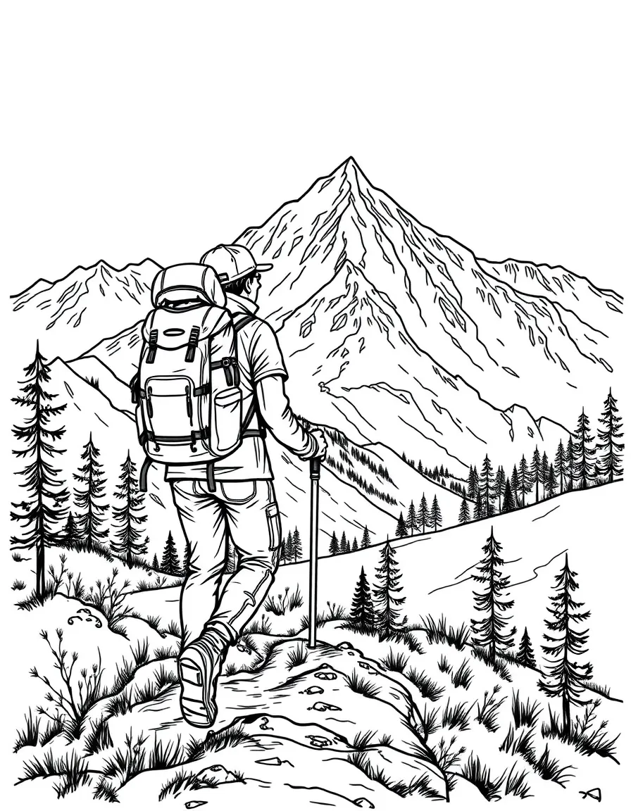 (Colorado) A hiker with a backpack on a mountain trail