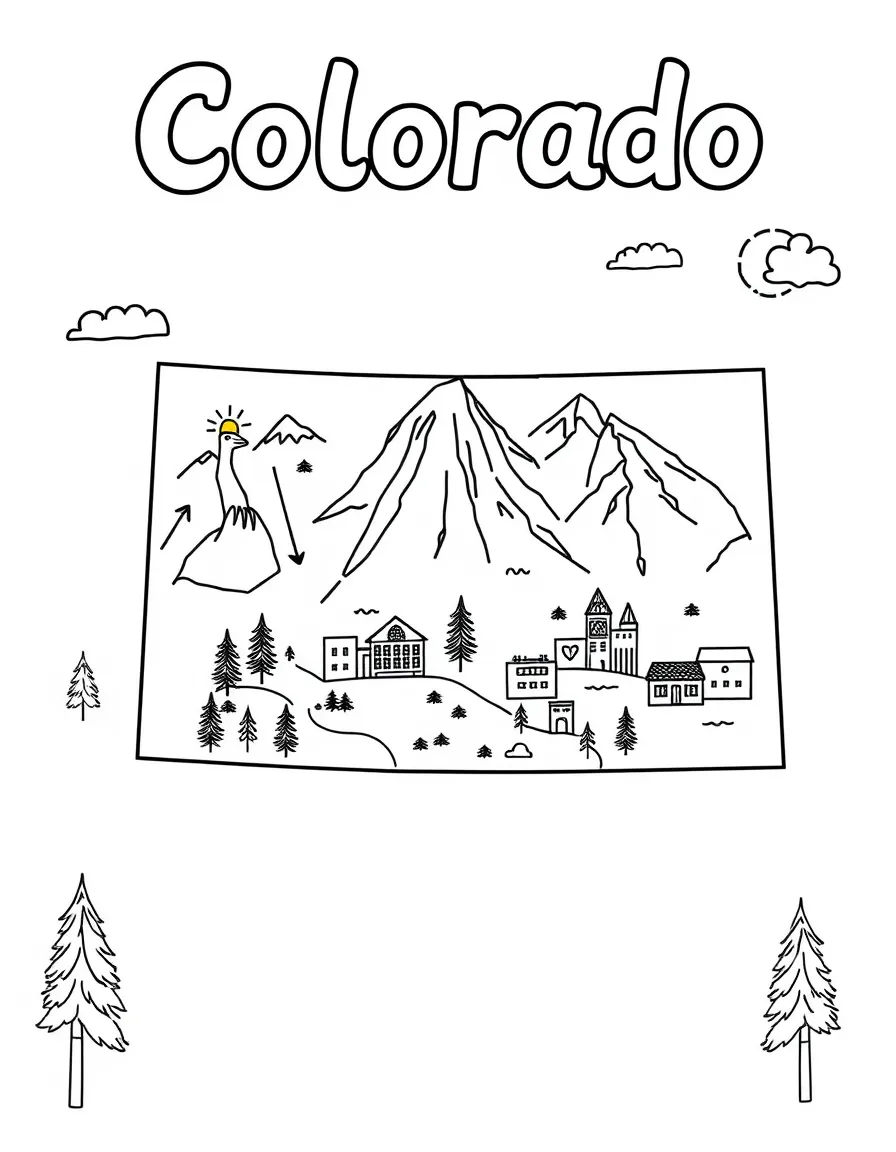 (Colorado) A Colorado state map with fun landmarks