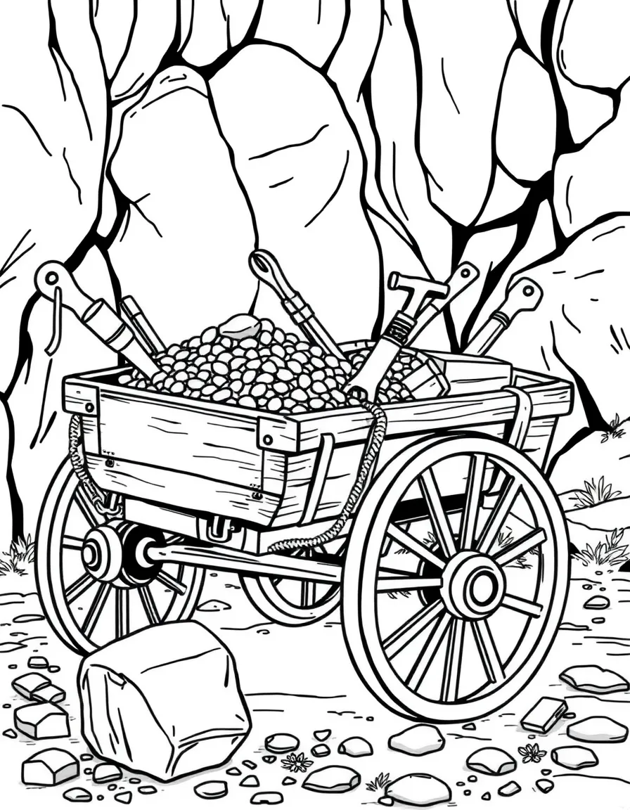 (Colorado) An old mining cart with gold and tools