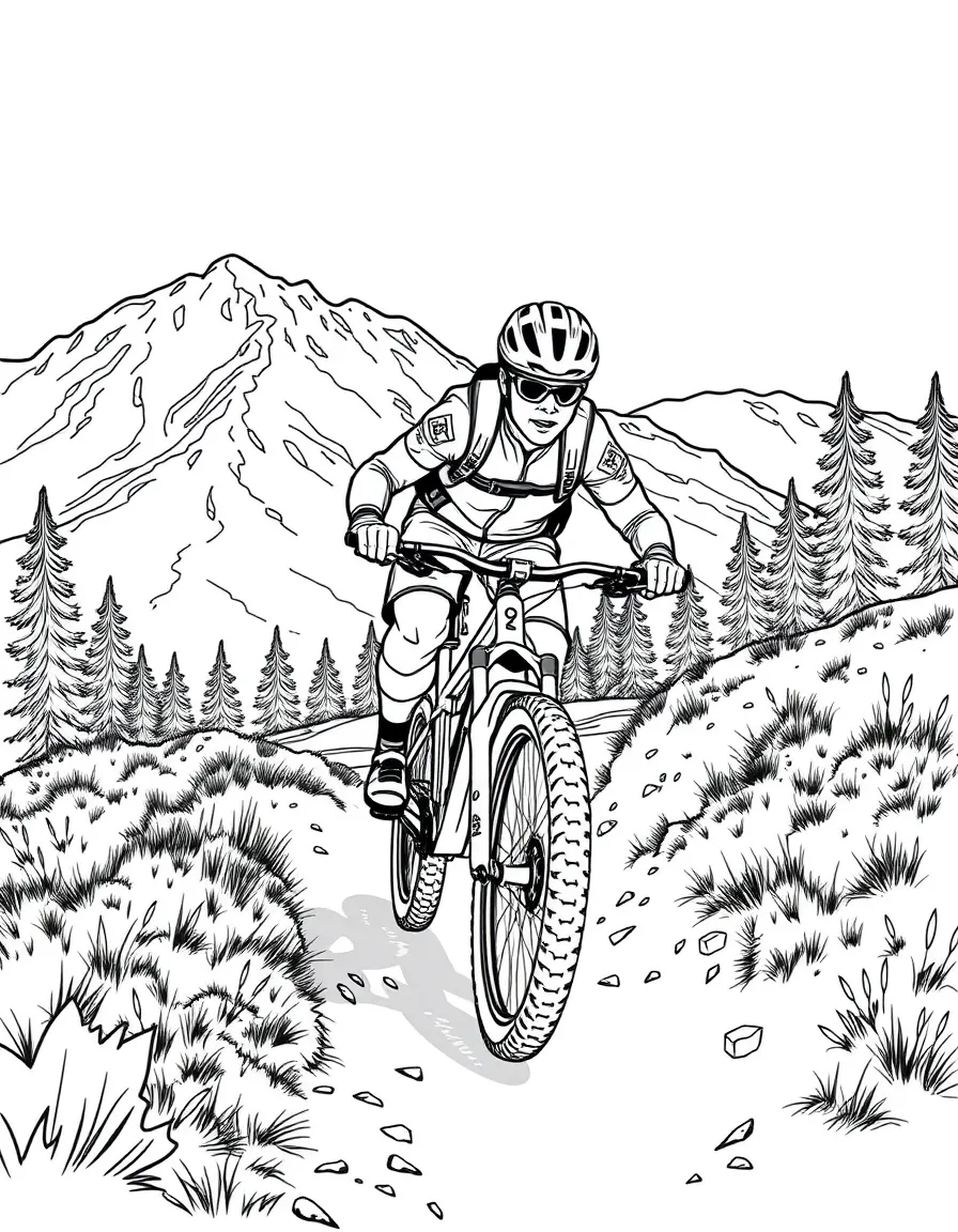 (Colorado) A bike rider on a mountain trail
