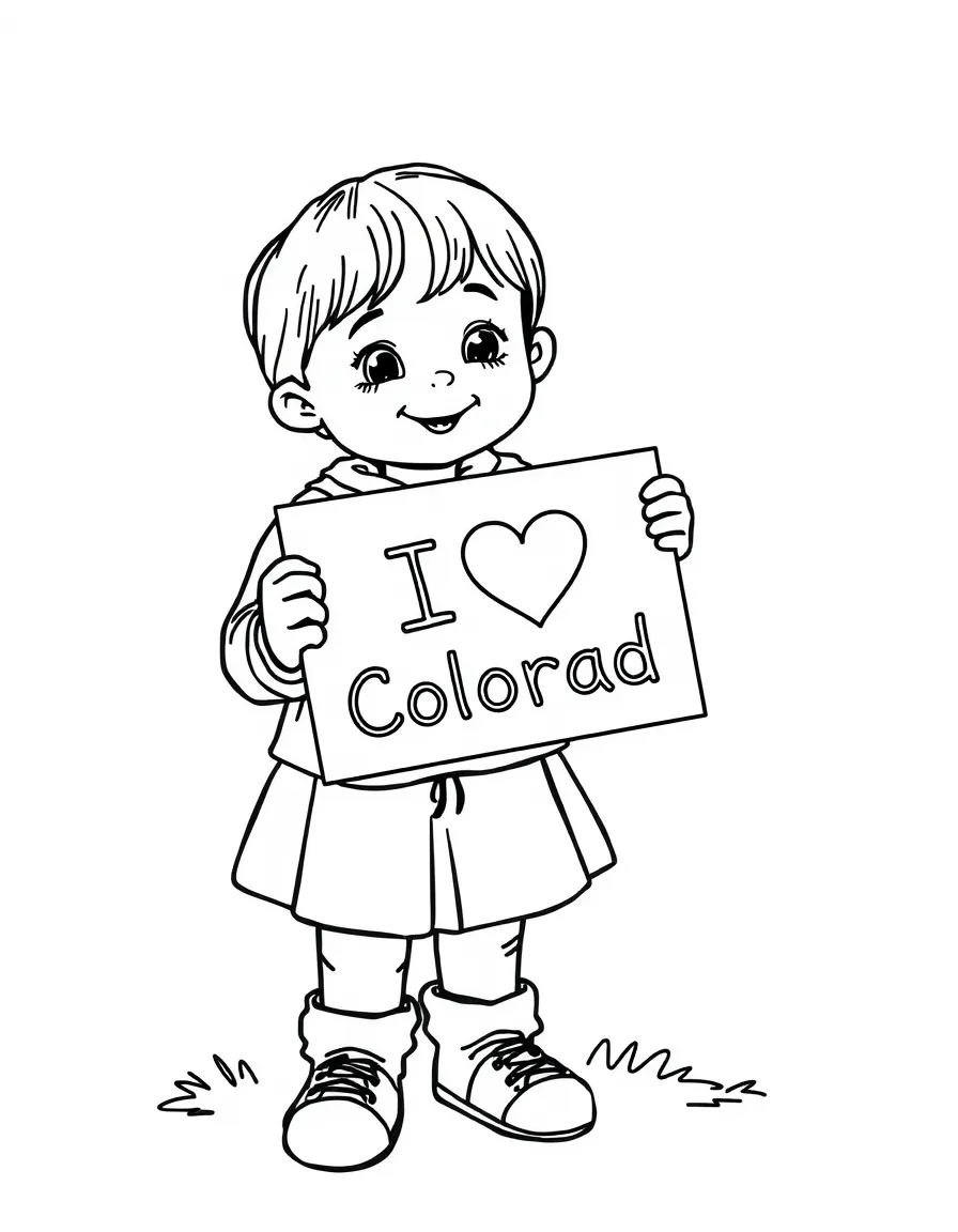 (Colorado) A child holding a sign that says "I Love Colorado!"