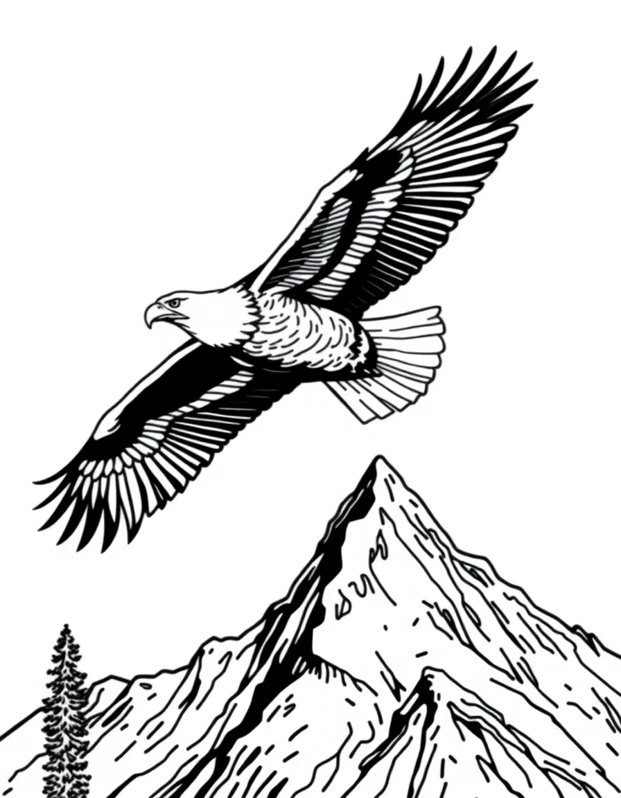 (Colorado) A bald eagle soaring over a mountain peak