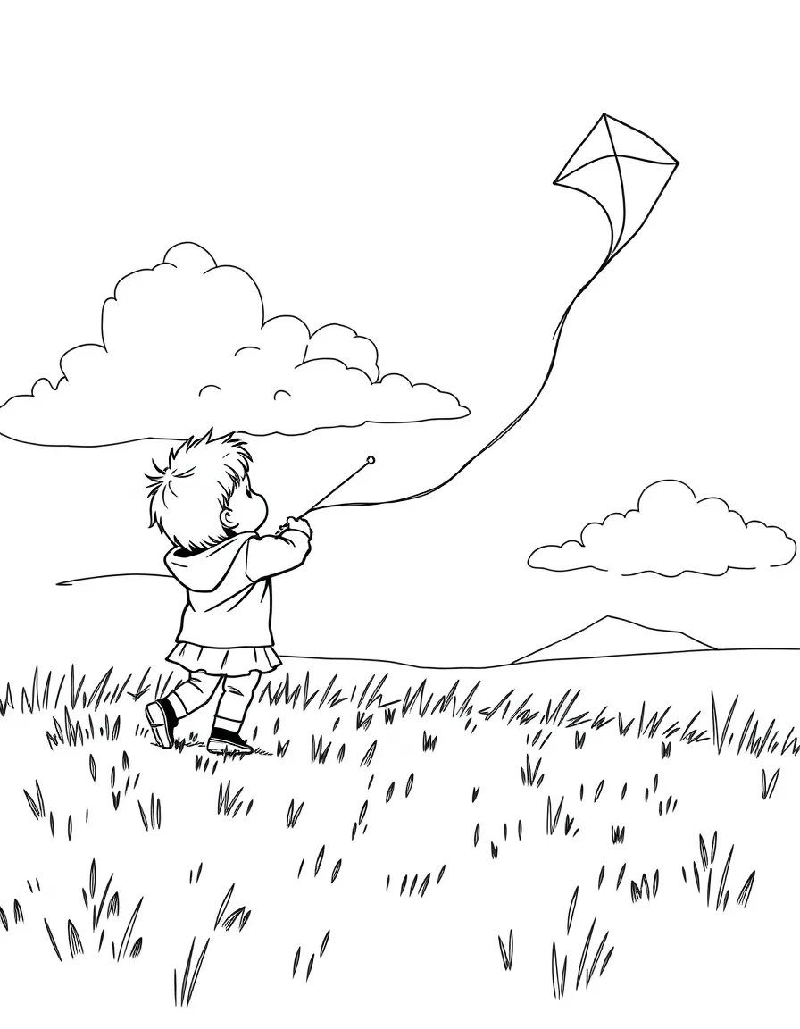 (Colorado) A child flying a kite in a grassy field