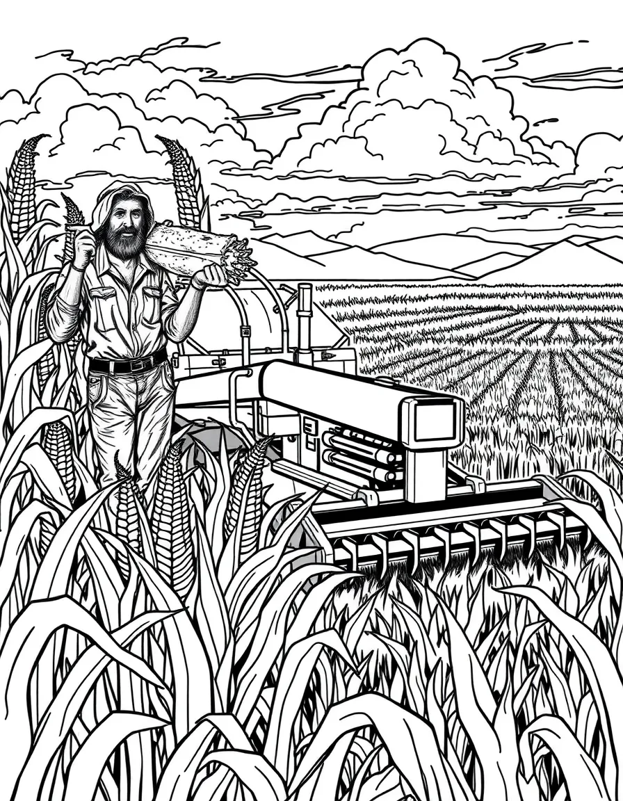 (Colorado) A farmer harvesting corn in a field