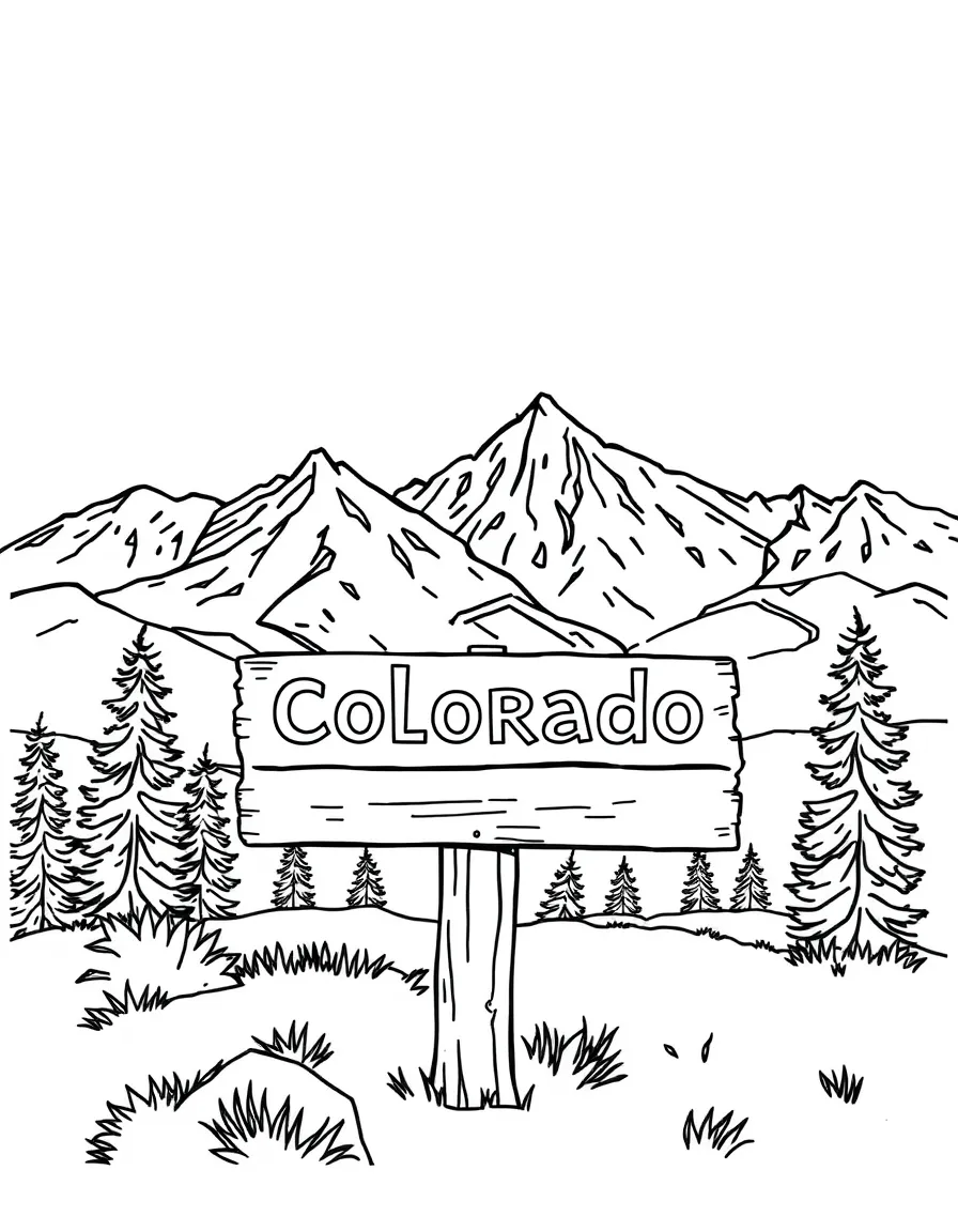 (Colorado) A scenic overlook sign with mountains behind