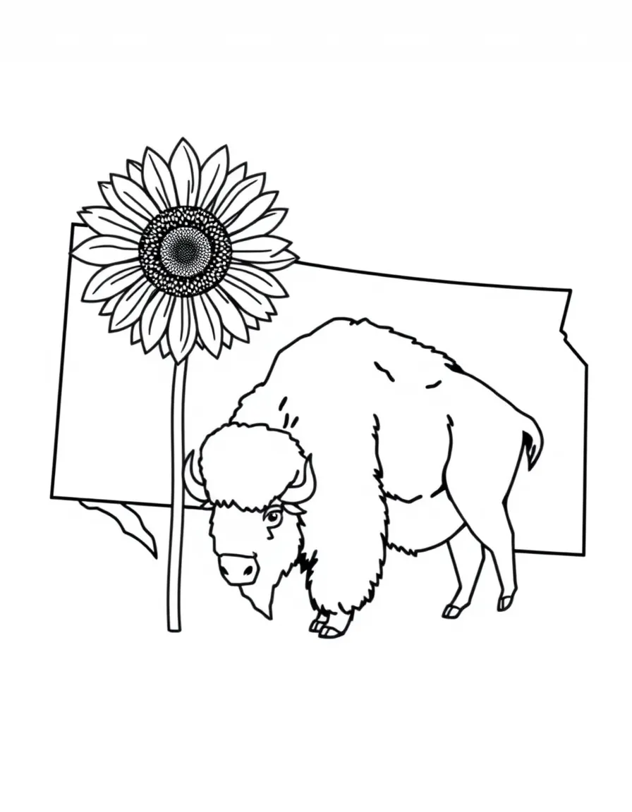 (Kansas) Kansas state flag with sunflower and buffalo