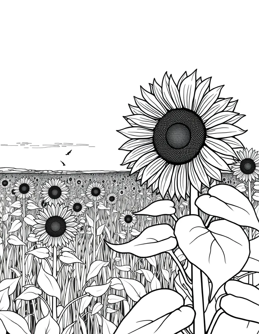 (Kansas) Sunflower field stretching to the horizon